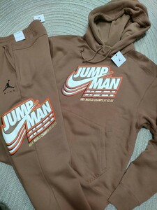 新品 定価17710 NIKE JORDAN JUMPMAN ロゴ スウェット パーカー セットアップ XL ブラウン ナイキ ジョーダン メンズ 上下 裏起毛 