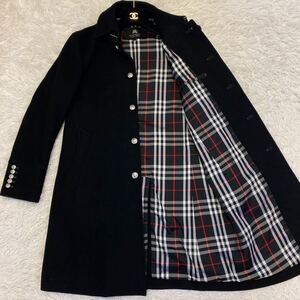 【美品】バーバリーブラックレーベル BURBERRY BLACK LABEL ロングコート ステンカラーコート カシミヤ カシミア ラムウール ノバチェック