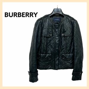 BURBERRY LONDON バーバリー ロンドン 羊革 ラムレザー 中綿入り キルティング ノーカラー ライダースジャケット レディース FC029-737-09