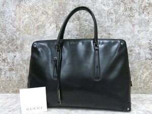 ■極美品■GUCCI グッチ■メンズ■ロゴ型押し■カーフ レザー 本革■ビジネス ハンド バッグ■ブラック シルバー金具■イタリア製■D11799