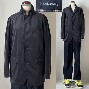 【国内正規品 美品】ニューヨーカー NEW YORKER ポリエステル 100％ ベロア調 4つボタン テーラード スタンドカラー ジャケット S ブラック