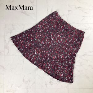 Weekend Max Mara ウィークエンド マックスマーラ 総柄フレアスカート サイドジップ 膝丈 裏地あり黒 ブラック サイズL*OC1014