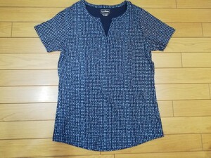 未使用品“L.L.Bean“【ウィメンズ ピマ・コットン・シェイプTシャツ　キーネック カスリ柄】◆アメリカンサイズS(日本サイズMサイズ程)