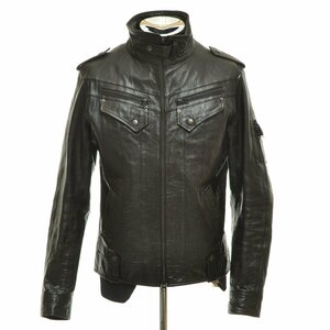 ◆522361 MK MICHEL KLEIN HOMME ミッシェルクラン オム ◆レザージャケット ★ サイズ48 牛革 メンズ ブラック