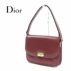 ヴィンテージ◆Dior/ディオール レザー ゴールド金具 肩掛け ショルダー バッグ ボルドー