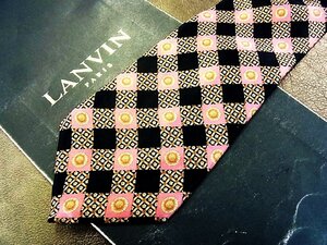 ★良品★3R05638【LANVIN】ランバン「花 植物 格子 柄」ネクタイ