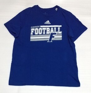 ☆adidas.com サイズL 半袖Tシャツ FORESTフットボール白FOOTBALLスポーツ ウェアCOTTONティー青色ブルー洗濯済フアッションTEE アディダス