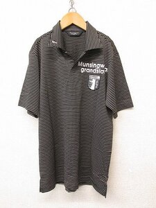 I2947：日本製！マンシングウェアMunsingwear スキッパーポロ 半袖ポロシャツ M ゴルフウェア ボーダー ドライ速乾/黒白/メンズ デサント