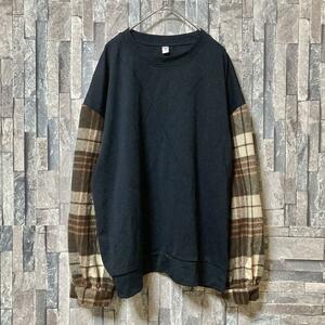 【FASHION】スウェット ドッキングカフ チェック マルチカラー 2XL