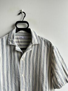 【美品】ZARA MAN 半袖シャツ オープンシャツ メンズ M ストライプ 白 トルコ製 ザラ マン