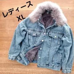 〖新品〗レディース　ファー付きライトブルーデニムジャケット　XLサイズ。。。