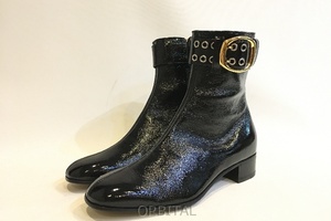 二子玉) GUCCI グッチ 未使用 バックル エナメル ブーツ ブラック メンズ シューズ 6.5 25.5cm相当 正規