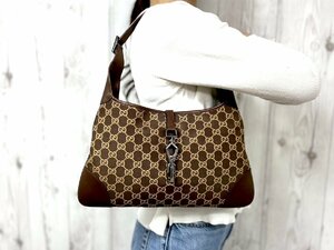 極美品 GUCCI グッチ GGキャンバス ハンドバッグ ショルダーバッグ バッグ キャンバス×レザー 茶系 76998