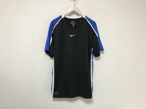 美品本物ナイキNIKEゲームシャツVネックロゴ刺繍半袖Tシャツメンズアメカジサーフミリタリースポーツ黒ブラックXL