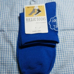 新品 BASIC socks back number 靴から見えるタイプ 23～25cm 青色 刺繍 靴下 ソックス