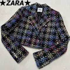 ★ZARA★ツィードジャケット★ダブル★ミックス★カラフルカラー★銀ボタン★S