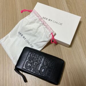 正規品 国内購入 付属有 SEE BY CHLOE (シーバイ クロエ) 長財布 箱 巾着 黒 | 本物 ロング ウォレット サイフ レザー 革 BLACK