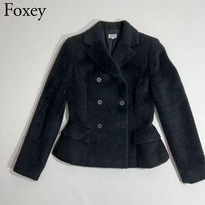 良品 FOXEY BOUTIQUE フォクシーブティックウールジャケット ダブルPコート ショートコート カシミヤ混 アウター ブルゾン 40