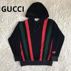 人気　GUCCI ベロア　パーカー　XS （M相当）　ブラック　黒　ロゴ