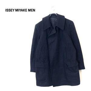 1I2222-D◆ ISSEY MIYAKE MEN イッセイミヤケ メン ウールコート ハーフ丈 厚手 ダブル ◆sizeM ブラック ウール ナイロン