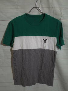 メンズ pk458 AMERICAN EAGLE OUTFITTERS アメリカンイーグル 切り替え 半袖Tシャツ XS グレー/グリーン/ホワイト 灰/緑/白