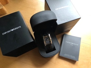 良品 箱ギャラ付 EMPORIO ARMANI エンポリオアルマーニ スモセコ 角ケース ブラック AR-1636 純正革ベルト クオーツ 腕時計