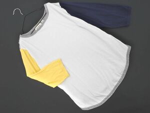 BEAMS BOY ビームスボーイ 7分袖 カットソー size2/白ｘ紺ｘ黄 ■◇ ☆ ehc6 レディース