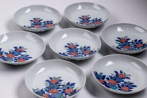 【うつわ】 鍋島焼 色絵紫陽花文中皿 7客 江戸後期 E915B バラ売り可能です 古美術 骨董 古玩 唐物 陶芸 日本料理 懐石 料亭