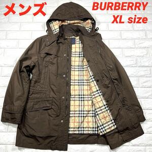 ★バーバリー 美品 XLサイズ！中綿入り ライナー付 ノバチェック★BURBERRY LONDON ミドル コート メンズ フード付 ブラウン