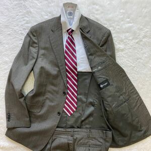 未使用級◎【伊】ロロピアーナ『圧倒的高級感』Loro Piana スーツ チャコールグレー ストライプ AB8位super130