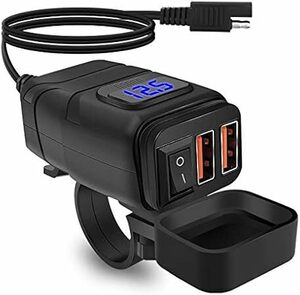 XBERSTAR バイク USB電源 USB充電器 車載充電器 防水 2ポートType-c電源 急速充電 電圧計付 安全ON/OF