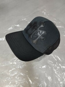 CHROME HEARTS セメタリークロスパッチキャップ ブラック 正規品 帽子 レザーパッチ 3クロス クロムハーツ メッシュキャップ silver925