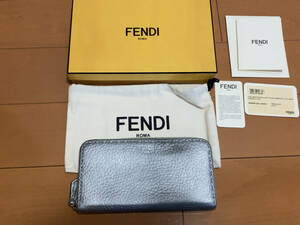 FENDI セレリア ジップアラウンド 長財布 シルバー ステッチ フェンディ 