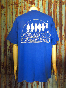 ビンテージ90’s●HIDEOUT SALOON両面プリントTシャツ青size L●240919k1-m-tsh-ot 1990sバー古着オレゴンメンズ