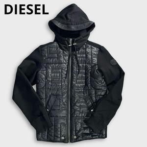 美品 DIESEL ディーゼル ロゴ 中綿 切り替え ジャケット パーカ フーディ ブラック