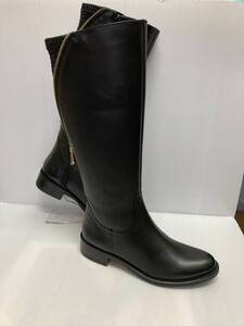 ★お買い得！革のロングboots　カルロロセッティ　ブラックスムース　23.0㎝　内ファスナーで脱ぎ履き簡単　ヒール太目で高さ約4センチ