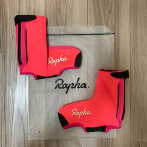 送料230★正規 Rapha ラファ Sサイズ シューズカバー 防風 保温 ウォーマー SPD/SPD-SL対応 Rapha ビッグロゴ 中古 良質 D62 蛍光系ピンク