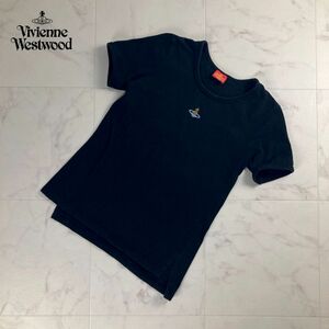 美品 Vivienne Westwood ヴィヴィアンウエストウッド オーブ刺繍 クルーネック半袖Tシャツ トップス レディース 黒 ブラック サイズM*OC766