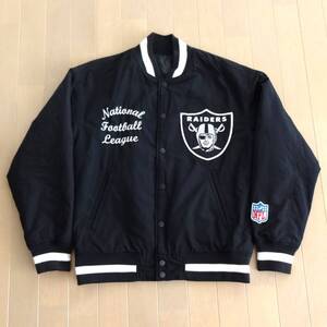 NFL RAIDERS スタジアムジャンバー 黒■GU ジーユー レイダース NFL スタジャン 中綿ブルゾン ワッペン■アメフト アメカジ 古着 USED