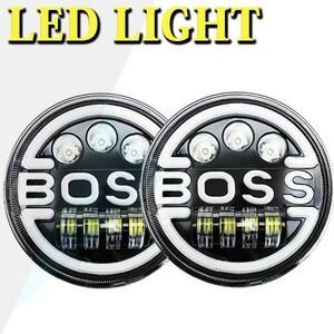 送料込.. LED ヘッドライト H1 H2 AM JEEP JK TJ CJ ジムニー HI.Low切替式.ディライト ハーレー ホワイト 12V~24V JK-BOSS 7インチ 2個