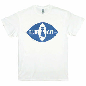 [Sサイズ]Blue Cat（ブルーキャット） Records by Trojan SKA スカ 猫目 ネコ ロゴTシャツ 白
