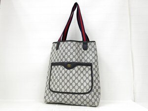 ◆美品◆GUCCI オールド グッチ◆GGスプリーム◆シェリー◆PVC カーフ レザー 本革◆トート バッグ◆紺 グレー G金具◆ヴィンテージ◆A8853