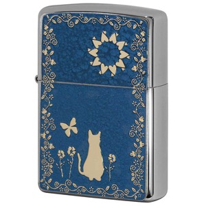 Zippo ジッポライター ネコ 猫 Cat ブルー ＃200 ゴールドプレート 両面加工 ニッケルメッキ 2MPP-Cat BL GP メール便可