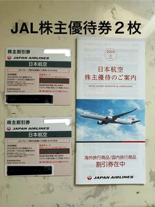 JAL株主優待券2枚　旅行割引券付き案内冊子付き