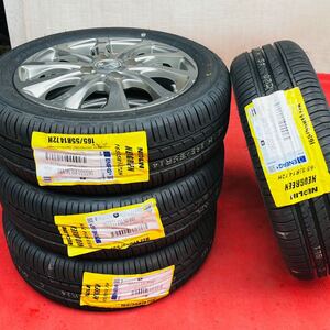 新品タイヤ。BRIDGESTONE BALMINUM T10 バルミナ 社外ホイール 14インチ×4.5J+45 PCD100/4穴NEOLIN Neo Green 165/55R14ラジアル4本。