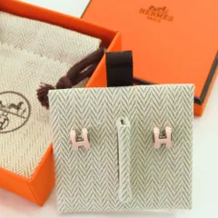 【中古】HERMES エルメス ポップアッシュピアス ローズドラジェ シルバー ピアス ピンク プレゼント A2405469