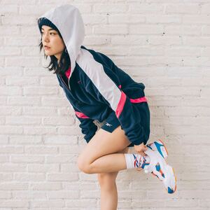 Reebok リーボック　MYT ウォームアップジャケット　パーカー　スウェット　トップス　ネイビー×ピンク