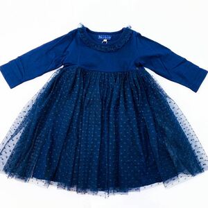 【新品未使用】Little s.t. by s.t. closet リトルエスティー 120cm ワンピース ネイビー 長袖 ドット 水玉 チュール レース かわいい