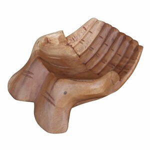 手の形をした木彫りのハンドトレイ 両手 ハンドトレー 釣り銭トレー 釣銭トレー カウンタートレイ 小物入れ カードホルダー YSA-040418