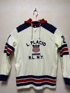 ラルフローレン Polo by Ralph Lauren フード付き　ホッケーシャツ　トリコロール　表記Sサイズ　ラガーシャツ　Lake Placid hockey